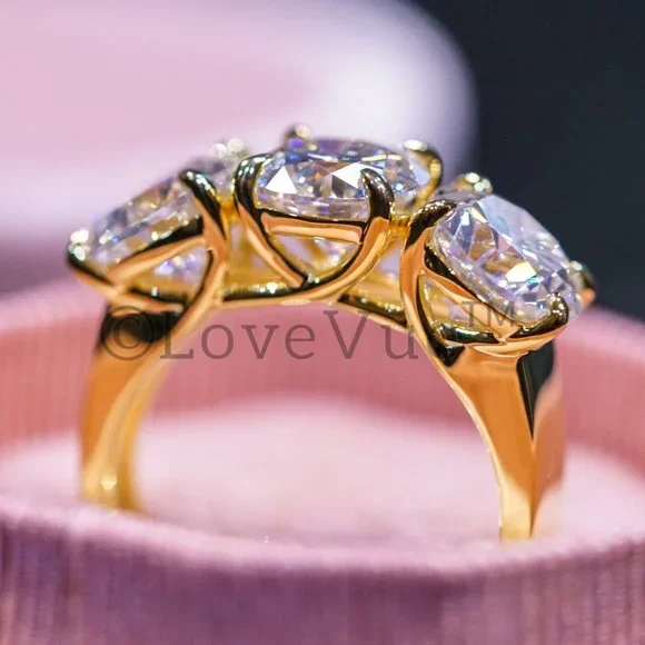 Certified 6ct. t.w. Diamond Moissanite Three Stone Engagement Wedding Ring - Picture 3 of 16